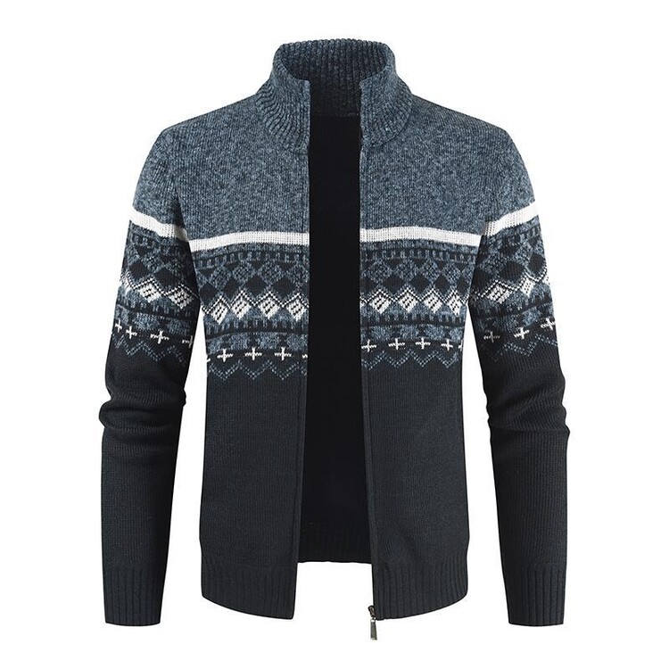 Jacquard Zipper Cardiganの織物のジャックヤードパターンはどのように織り込まれていますか？